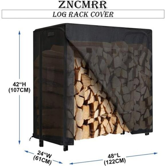 Firewood Log Rack Cover, 4 Feet 600D Oxford Heavy Duty , 48" x 24" x 42"  Black - Picture 6 of 7